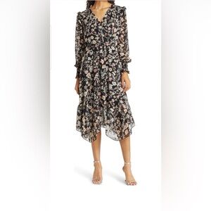 Fraiche by J Melody Flora Ruffle Long Sleeve Midi‎ Dress